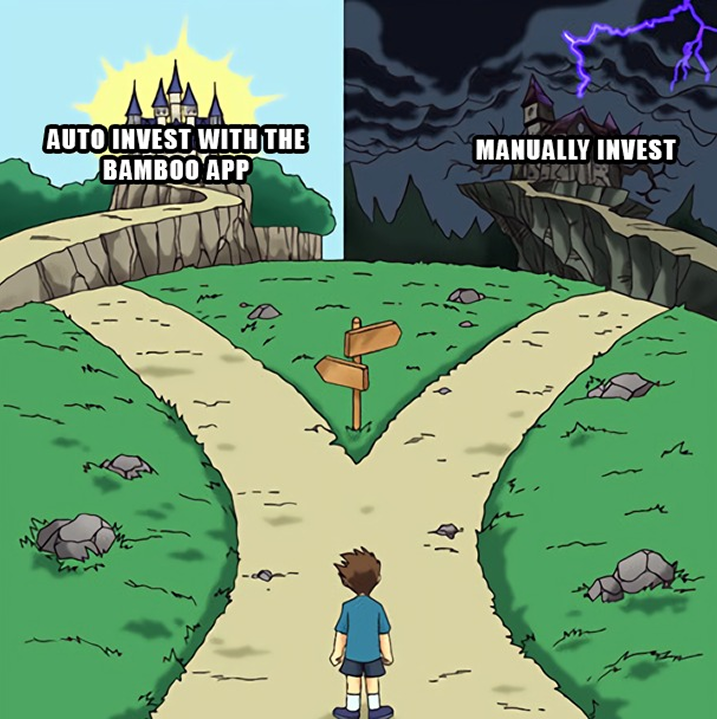 Auto-invest with Bamboo vs manually invest meme